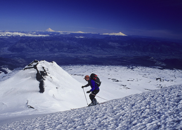 Skiing off the summit of Volcan Llaima, October 2001.