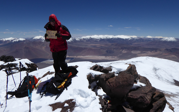 Thom Rankin on the top of his 30th major Andean 6000m peak... Cerro El Ermitao, January 2019. 